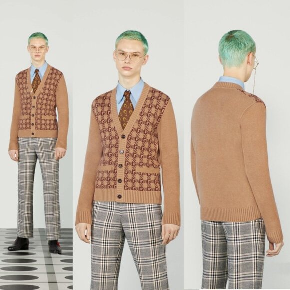 GUCCI MENS SWEATER Ha Ha Ha Harry Styles SQUARE G LOGO CARDIGAN sz S / SMALL - Picture 2 of 15